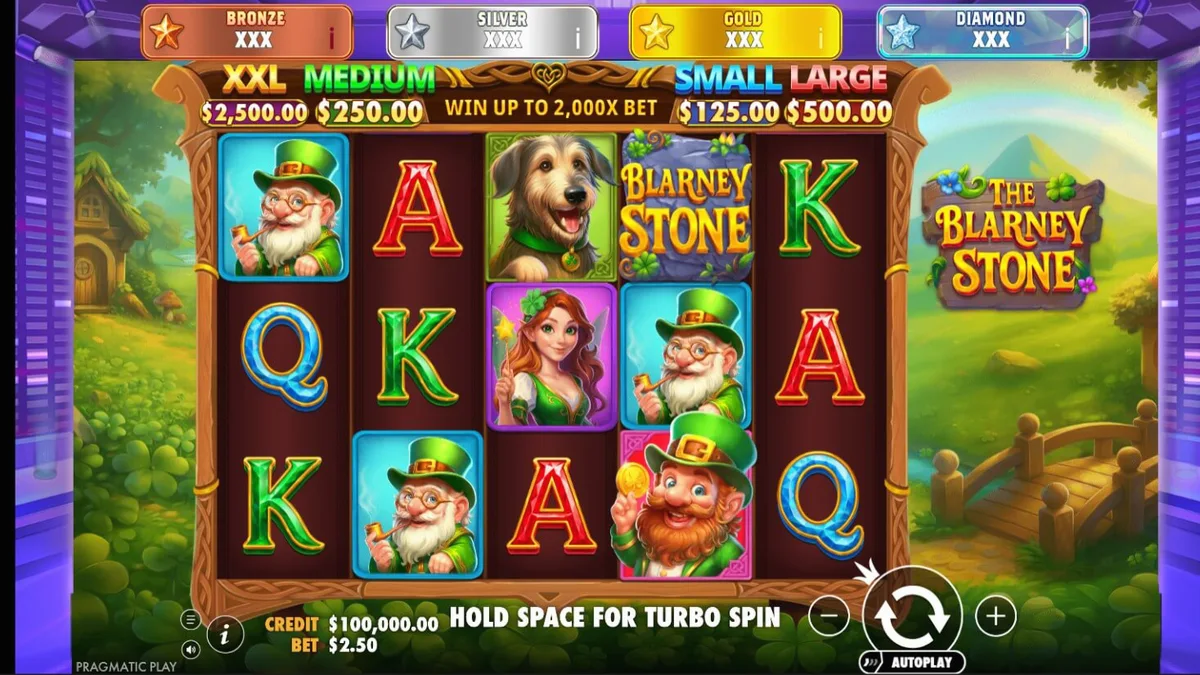 Tampilan visual slot The Blarney Stone dengan tema Irlandia yang magis