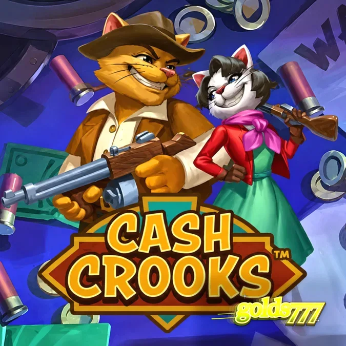Tampilan visual slot Cash Crooks dengan karakter kucing perampok
